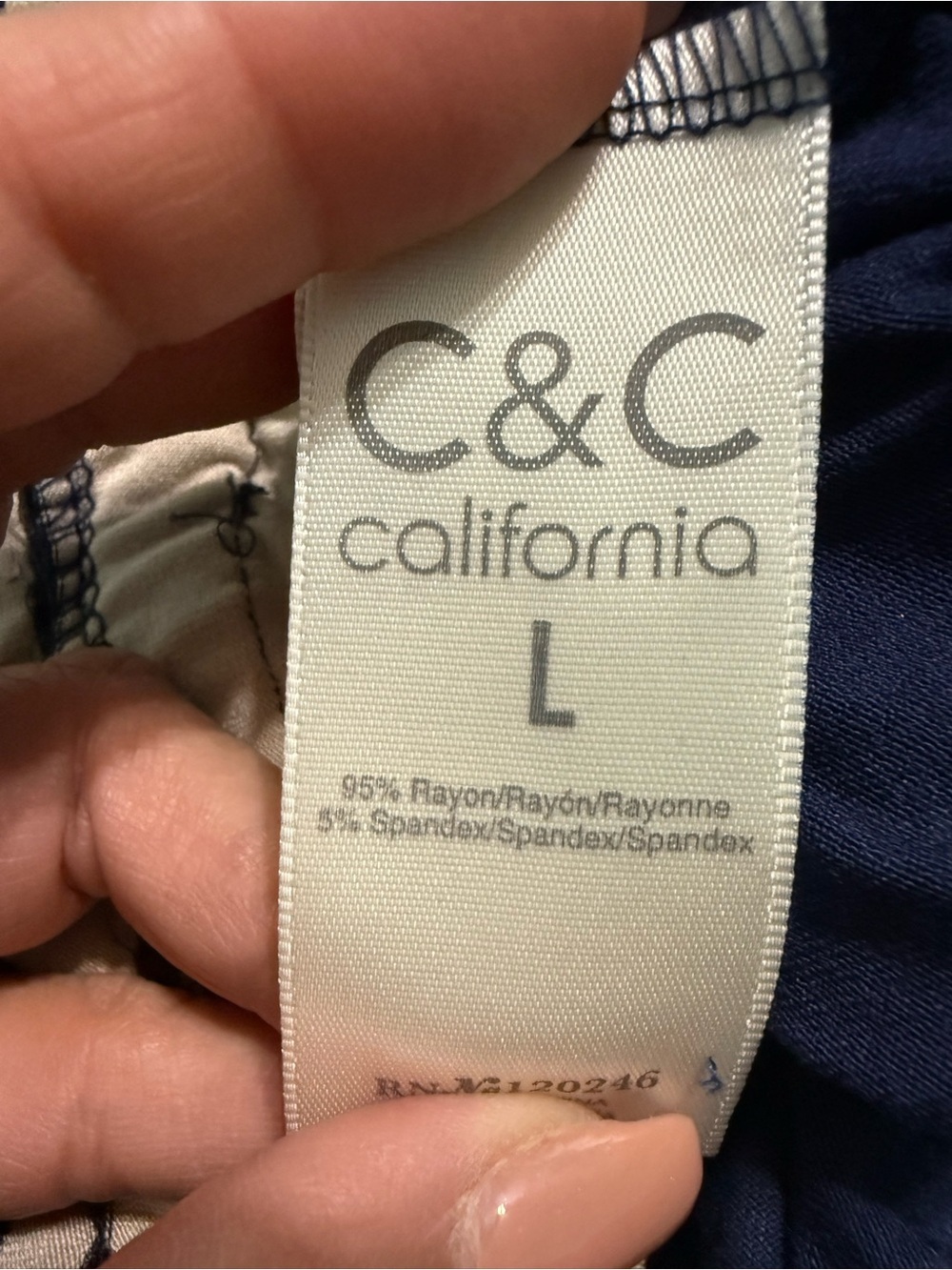 C&C California Navy and Tan Striped V-Neck Romper with Drawstring - Picture 5 of 5